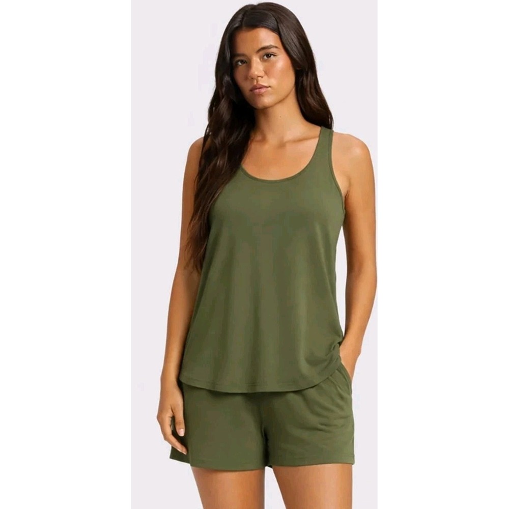 Cozy Earth Women's M Bamboo Olive Stretch Knit Tank & Shorts Set Soft Lounge